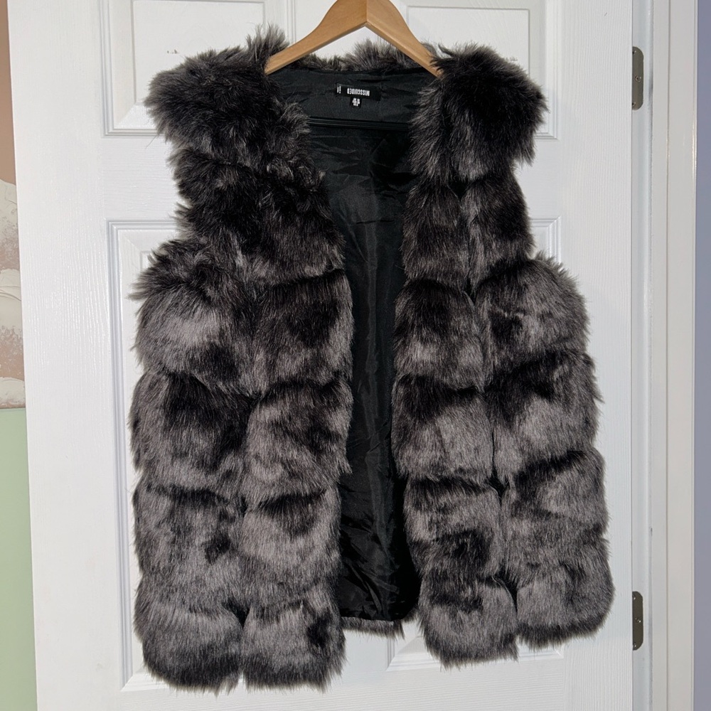 Missguided Dark Grey Fur Vest US6